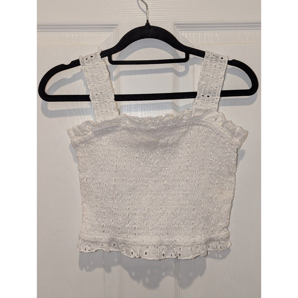 Rebellion Again Smocked Eyelet Crop Top Cottagecore Boho White Medium Festival